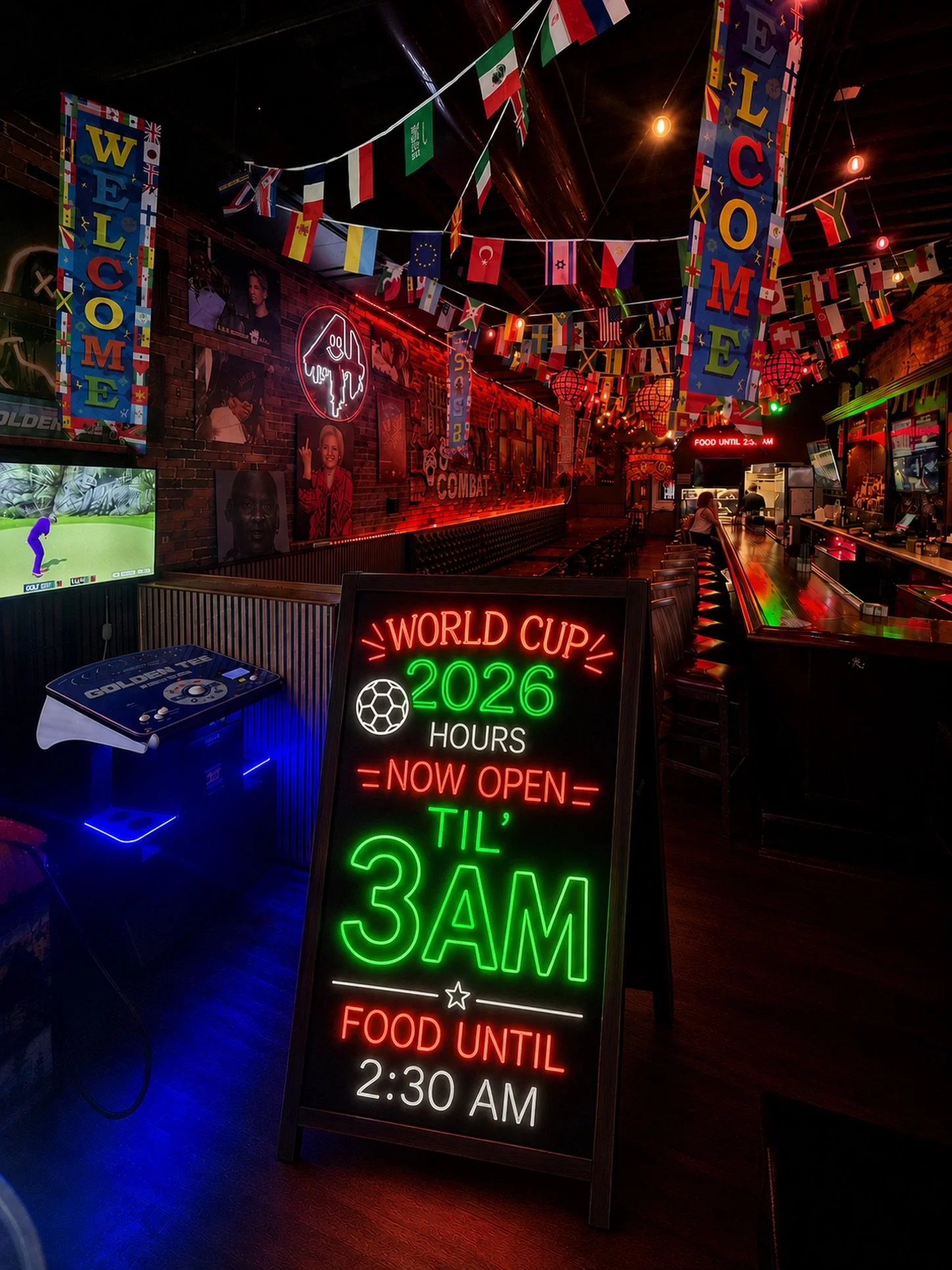 The neon-lit interior of 4th Wall